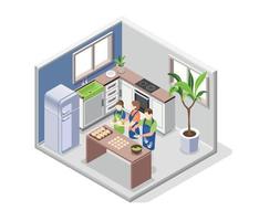 Family Cooking Isometric Concept vector