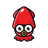 cartoon cute squid character design vector