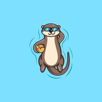 cute otter swim casually vector