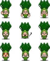 cartoon character illustration lettuce mascot costume vector cute expression set