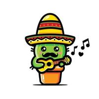 cute cactus mascot character design vector