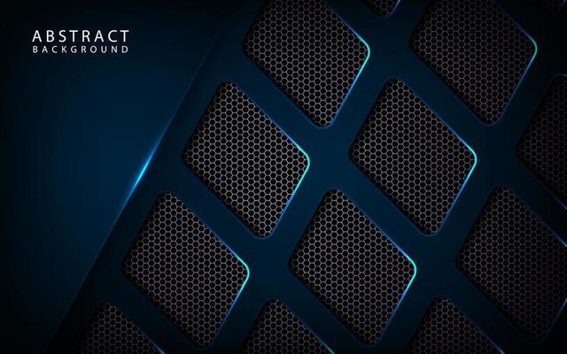 Abstract 3D navy blue techno background overlap layer on dark space with light line effect decoration. Modern template element future style concept for flyer, banner, cover, brochure, or landing page