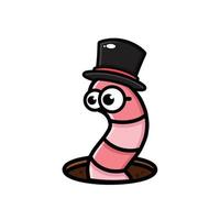 cute hat worm cartoon design vector