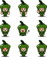 cartoon character illustration green pepper mascot costume vector cute expression set