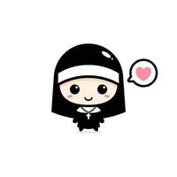 cute nun chibi character design vector