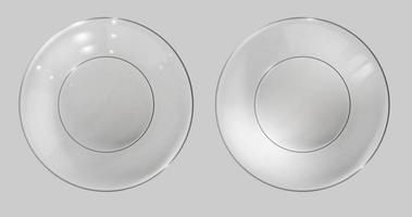 Glass plate, realistic bowl, glossy dish. Top view. vector