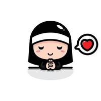 cute nun chibi character design vector