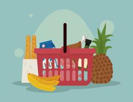 shopping basket with market food vector