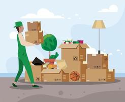 Delivery man with moving out boxes vector