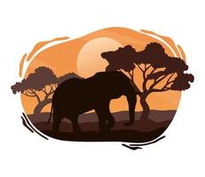 wild elephant fauna silhouette scene vector