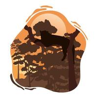 wild cougar in tree fauna silhouette scene vector