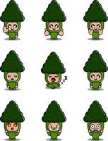 broccoli mascot costume vector cartoon character illustration cute expression set