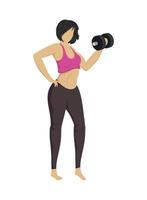 young woman lifting dumbbell character vector