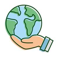 hand lifting world planet earth ecology line and fill icon vector