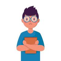 young man victim of bullying with big lens glasses character vector