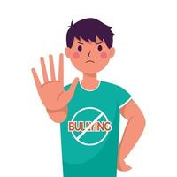 young man victim of bullying with hand stop and signal vector