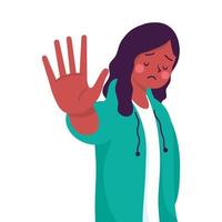 afro young woman victim of bullying with stop signal character vector
