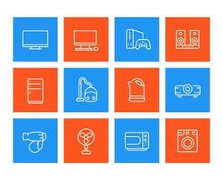 iconos de electrodomésticos, pictogramas vectoriales de electrónica de consumo, estilo lineal vector