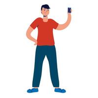 young man using smartphone technology character vector