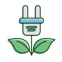 energy plug with leafs plant ecology line and fill icon vector