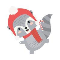cute raccoon wearing christmas clothes character vector