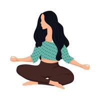 mujer joven, practicar, yoga, actividad, carácter vector