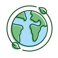 leafs plant around of planet earth ecology line and fill icon vector