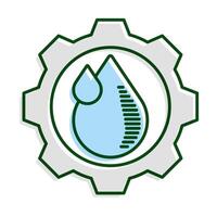 water drops in gear ecology line and fill icon vector