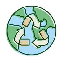 world planet earth with arrrows recycle ecology line and fill icon vector