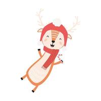 cute reindeer wearing christmas clothes character vector
