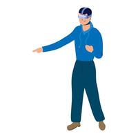 young man using reality virtual technology character vector