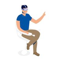 young man using reality virtual technology character vector