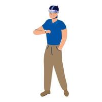 young man using reality virtual technology character vector