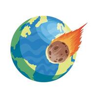 world earth planet with meteorite isolated style icon vector