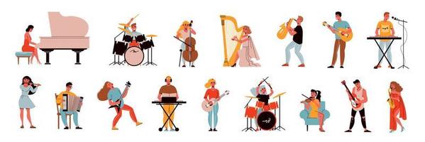 conjunto de iconos de personajes de músicos vector