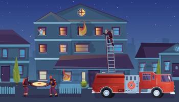 Firefighters House Flat Composition vector