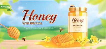 composición publicitaria de miel natural vector