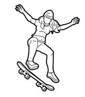 Outline Skateboard Player Extreme Sport Action vector