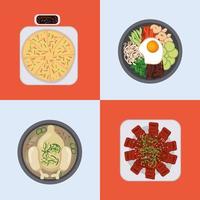 cuatro iconos de comida coreana vector