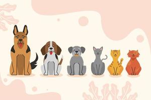 six pets characters vector