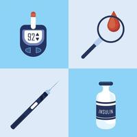 cuatro iconos del día mundial de la diabetes vector