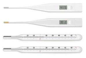 Reliable mercury and modern electronic medical thermometers. vector