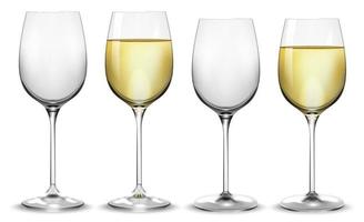 Full and empty white wine glasses. Vector