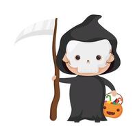 happy halloween cute kid disguise death character vector