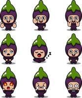 eggplant mascot costume vector cartoon character illustration cute expression set