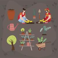 couple and planting icons vector