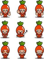ilustración de personaje de dibujos animados traje de mascota de zanahoria de dibujos animados conjunto de expresión linda vector