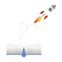 rocket start up launcher with textbook icon vector