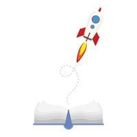 rocket start up launcher with textbook icon vector