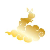 golden rabbit in clouds mid autumn icon vector